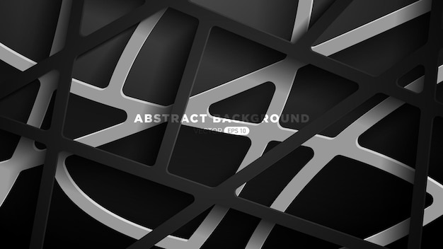 Resumen 3d Fondo de corte de papel geométrico realista con colores de metal negro oscuro y plateado