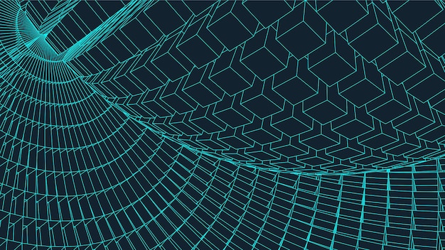 Resumen 3d Iluminado malla distorsionada Esfera Letrero de neón Tecnología futurista Elemento HUD Elegante Destruido Visualización de grandes datos