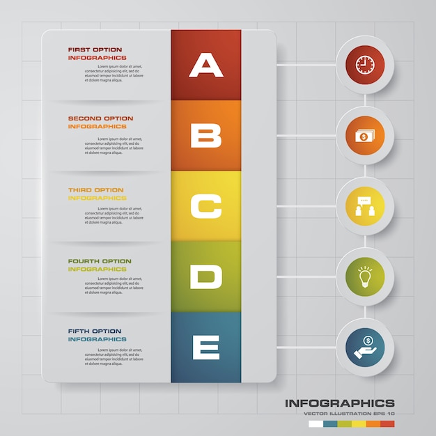 Resumen 5 pasos gráfico infografía elementos.