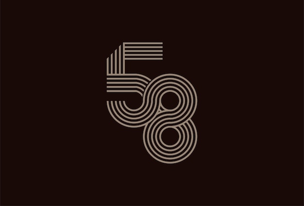 Resumen 58 Número Logo Oro 56 número monograma estilo de línea utilizable para logotipos de aniversario y negocios