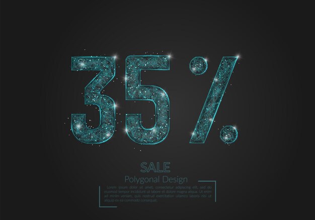 Resumen aislado azul 35 por ciento concepto de venta La ilustración poligonal parece estrellas en el cielo nocturno negro en espacio o fragmentos de vidrio voladores Diseño digital para sitio web internet