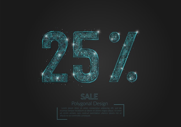Resumen aislado azul concepto de venta del 25 por ciento La ilustración poligonal parece estrellas en el cielo nocturno negro en espacio o fragmentos de vidrio voladores Diseño digital para sitio web internet