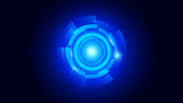 Vector resumen antecedentes de comunicación de alta tecnología con elementos de hud círculo innovador gradiente de color azul futurista digital de conceptos de tecnología. .