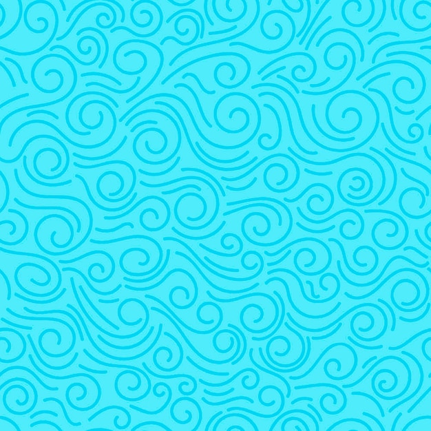 Resumen azul dibujado a mano garabato delgada línea ondulada de patrones sin fisuras. Cielo o mar lineal rizado