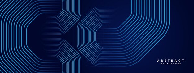 Resumen azul marino oscuro ondeando círculos líneas tecnología fondo degradado moderno con líneas brillantes forma geométrica brillante y diagonal para portada de folleto cartel banner encabezado del sitio web