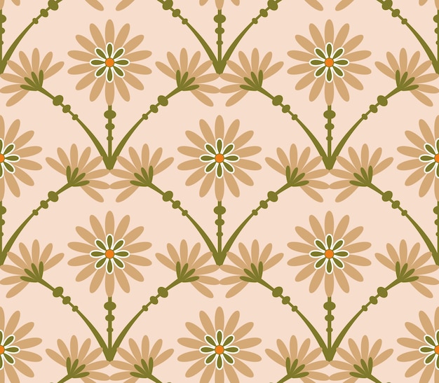 Resumen Azulejo Estilo Art Deco Flores Patrones Sin Fisuras Vector Diseño Moda Moda Colores Perfecto