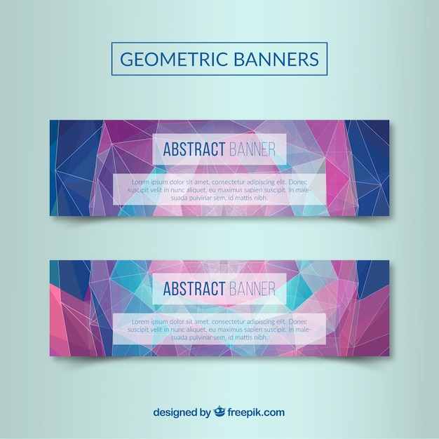Resumen banners poligonal en colores azules y púrpuras