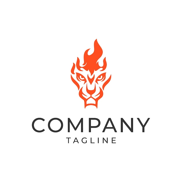 Resumen Bestia Animal León Cabeza y tigre Fuego Llama Logo Icono vector Ilustración