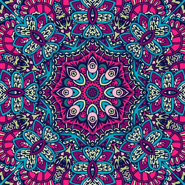 Resumen Boho Festivo Mandala Sin Costuras Hermoso vector de diseño de mandala floral