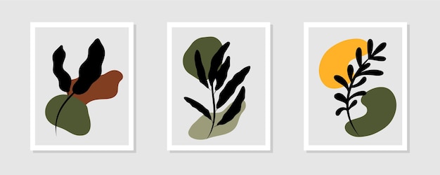 Resumen botánico Contemporáneo de mediados de siglo moderno Hojas florales Plantilla de portada de cartel boho