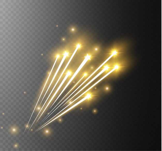 Resumen brillante efecto de luz de estrella mágica del neón borroso de líneas curvas. Rastro de polvo de estrellas brillantes desde el cometa de vuelo lateral sobre un fondo transparente