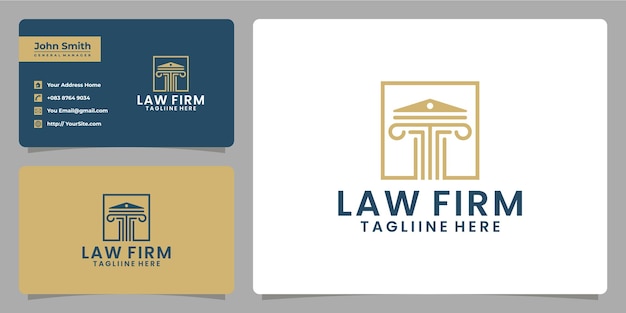 Resumen de bufete de abogados con diseño de logotipo de lujo de pilar y plantilla de tarjeta de visita