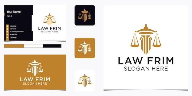 Resumen de bufete de abogados con diseño de lujo de logotipo de pilar y plantilla de tarjeta de visita