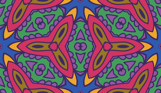 Resumen colorido doodle flor de patrones sin fisuras. Fondo geométrico floral. Mosaico, azulejo