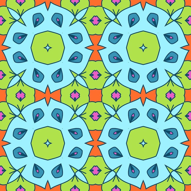 Resumen colorido doodle flor de patrones sin fisuras. Fondo geométrico floral. Mosaico, azulejo