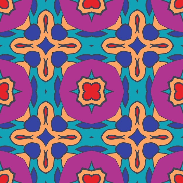 Resumen colorido doodle flor de patrones sin fisuras. Fondo geométrico floral. Mosaico, azulejo