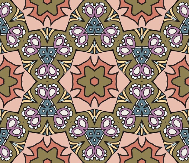 Resumen colorido garabato flor geométrica de patrones sin fisuras. Fondo de flores. Mosaico
