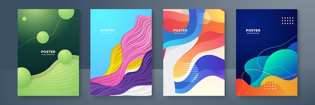 Resumen colorido gradiente de moda que fluye textura de fondo de patrón geométrico para el diseño de portada de carteles Plantilla de banner de gradiente de color mínimo Forma de onda vectorial moderna para folletos y redes sociales
