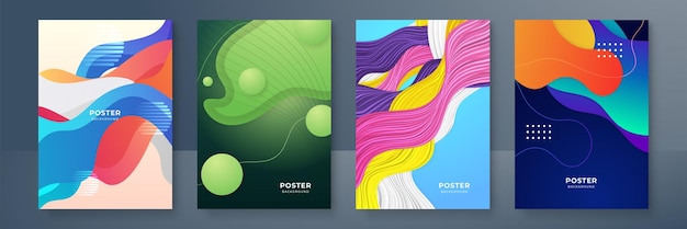Resumen colorido gradiente de moda que fluye textura de fondo de patrón geométrico para el diseño de portada de carteles Plantilla de banner de gradiente de color mínimo Forma de onda vectorial moderna para folletos y redes sociales