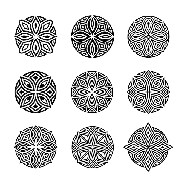 Resumen conjunto de vectores de ornamento de Mandala redondo