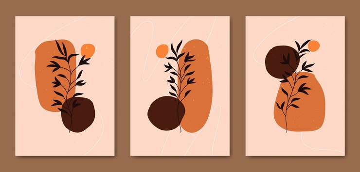 Resumen Contemporáneo de mediados de siglo moderno Floral deja la plantilla de la cubierta del cartel boho Composiciones mínimas y naturales para el arte de la pared del papel pintado de la cubierta de la postal