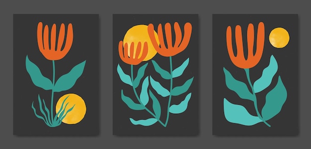 Resumen Contemporáneo de mediados de siglo moderno Hojas florales boho poster cover templateComposiciones de flores naturales y mínimas para portada de postal wallpaper wall art home decor