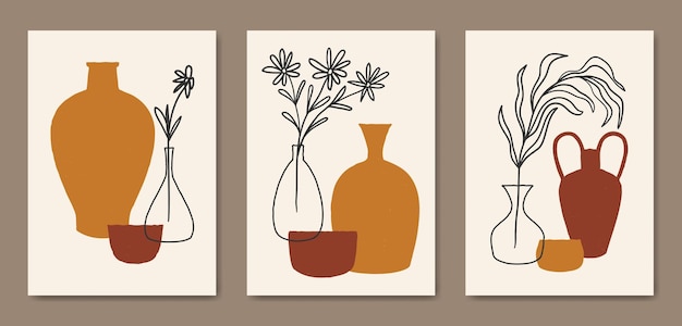 Resumen Contemporáneo de mediados de siglo moderno Hojas florales boho poster cover templateComposiciones de flores naturales y mínimas para portada de postal wallpaper wall art home decor