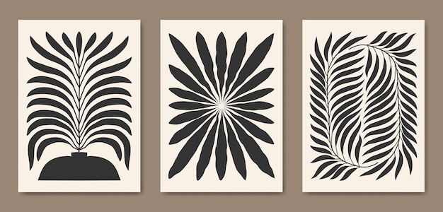 Resumen Contemporáneo de mediados de siglo moderno Hojas florales boho poster cover templateComposiciones de flores naturales y mínimas para portada de postal wallpaper wall art home decor
