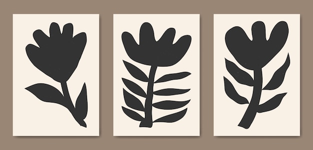 Resumen Contemporáneo de mediados de siglo moderno Hojas florales Plantilla de portada de cartel boho Mínimo y natural