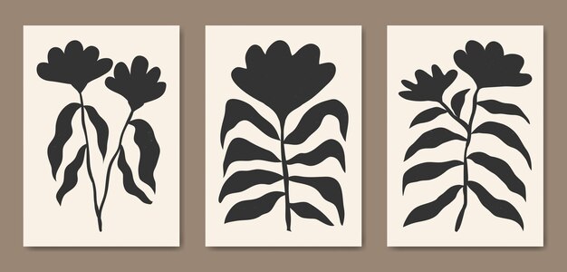 Vector resumen contemporáneo de mediados de siglo moderno hojas florales plantilla de portada de cartel boho mínimo y natural