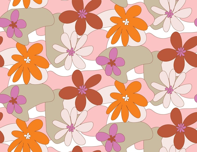 Resumen Dibujado a mano Retro Florals Primavera Concepto Dulce Margarita Flores Patrón sin costuras Perfecto