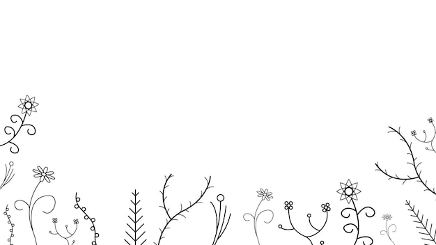 Resumen Doodle Fondo Naturaleza Verano Elementos Dibujados a mano Colección Botánica Hierbas Flora Hoja Br