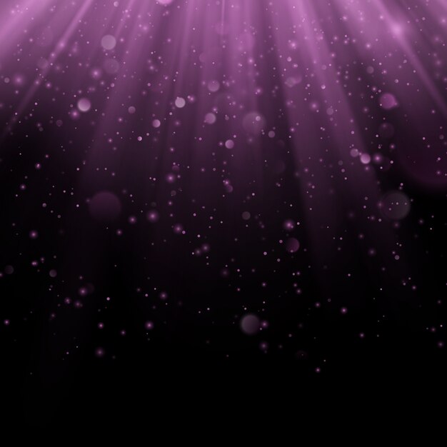 Resumen efecto de superposición púrpura. Objeto brillante con fondo de rayos. Luz resplandor cayendo y destellos de luz. Escena de focos.