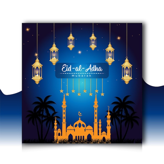 Resumen eid al adha mubarak festival islámico plantilla de banner de redes sociales