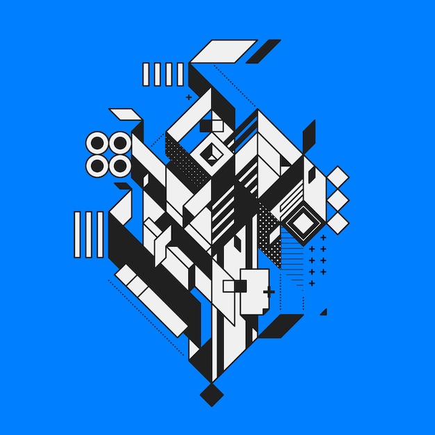 Resumen elemento geométrico sobre fondo azul. Estilo de futurismo y constructivismo. Útil como impresiones o carteles.