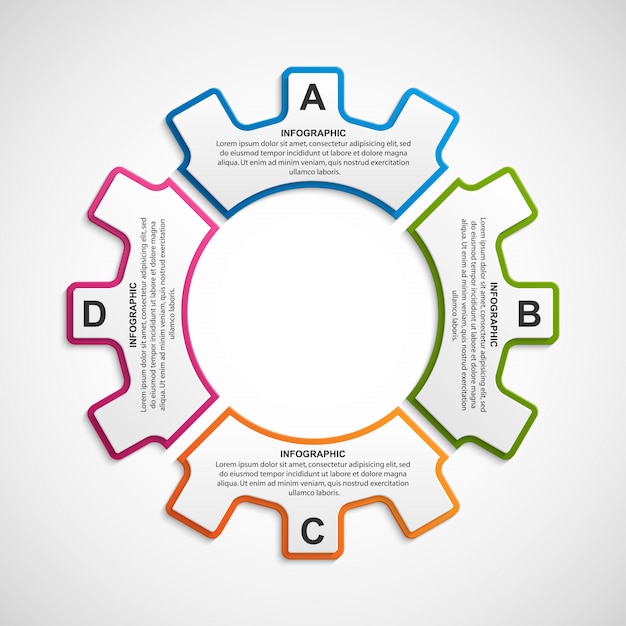 Resumen engranajes infografía. Elemento de diseño