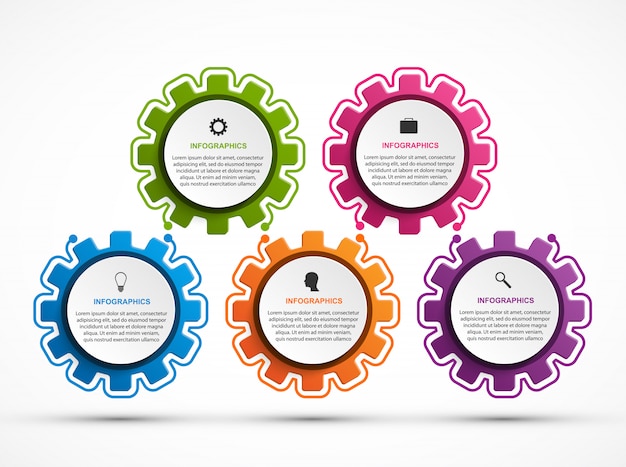Resumen engranajes infografía. Elemento de diseño