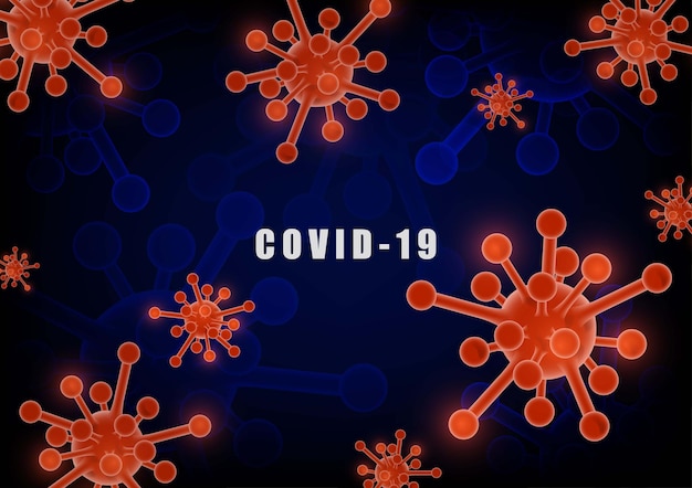 Resumen estilo de virus covid19 de contraste azul futurista por virus rojos