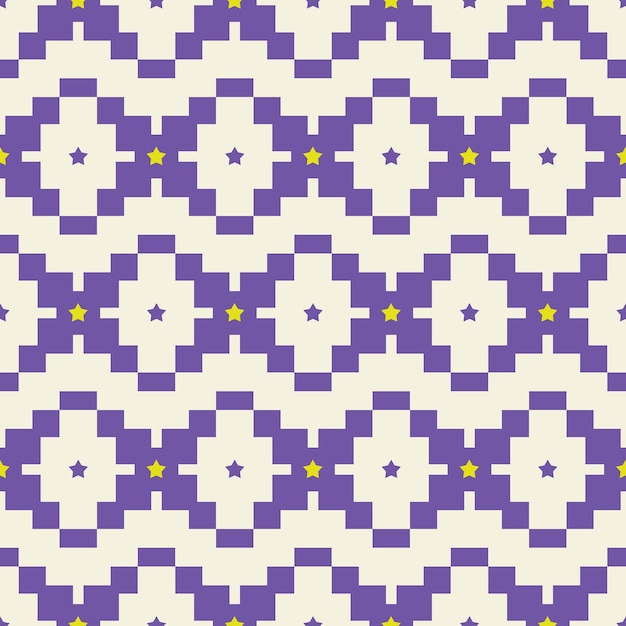 Resumen étnico estilo Ikat Pixel geométrico patrón sin costuras estrellas cuadrados colores de moda de moda