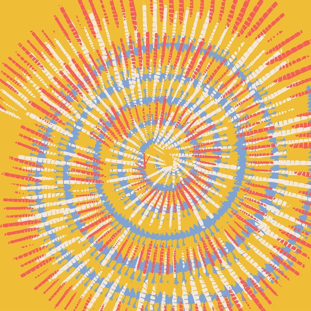 Resumen festivo colorido estilo años 70 fondo vintage Arco iris brillante Tie Dye patrón dibujado a mano ilustración vectorial Loco hippie textil espiral remolino pintura