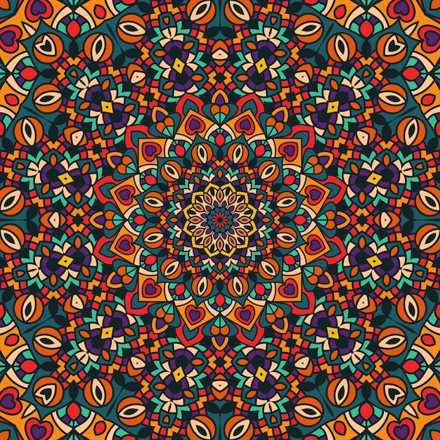 Resumen festivo colorido floral vector mandala étnico tribal patrón y Doodle vintage