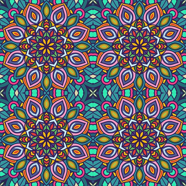 Resumen festivo colorido vector floral mandala étnico patrón tribal,