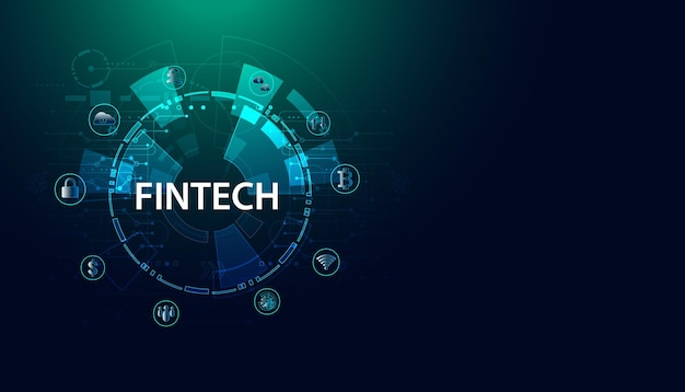 Resumen fintech finance tecnología aplicada en el negocio financiero en un azul moderno