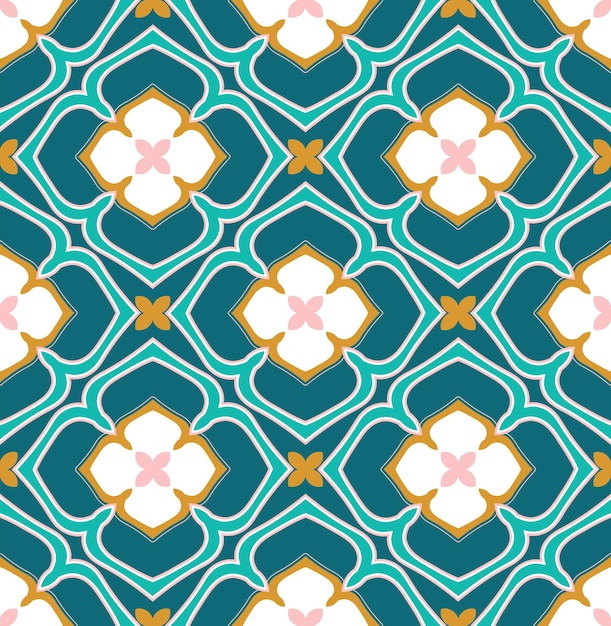 Resumen Floral Estilo Otomano Cerámica Azulejo Azteca Marroquí Vector Patrón Sin Costuras Porcelana Concepto