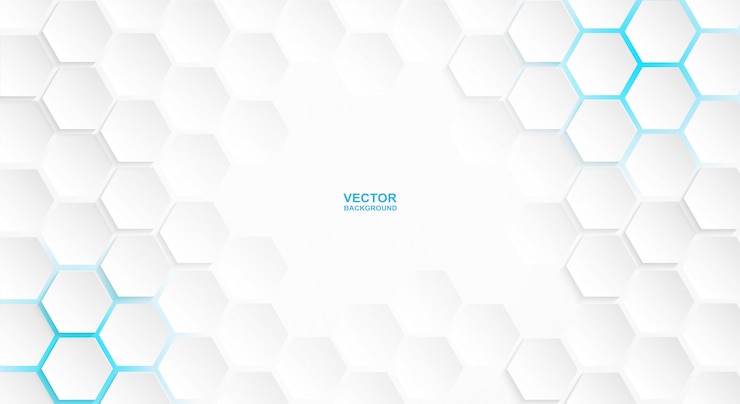 Vector resumen. fondo hexagonal blanco, luz azul y sombra. vector.