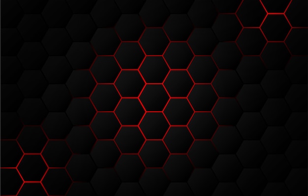 Resumen. fondo hexagonal negro, luz roja y sombra.