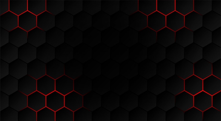 Vector resumen. fondo hexagonal negro, luz roja y sombra.
