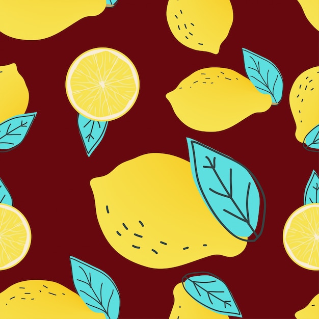 Resumen de frutas de limón y hojas de patrones sin fisuras