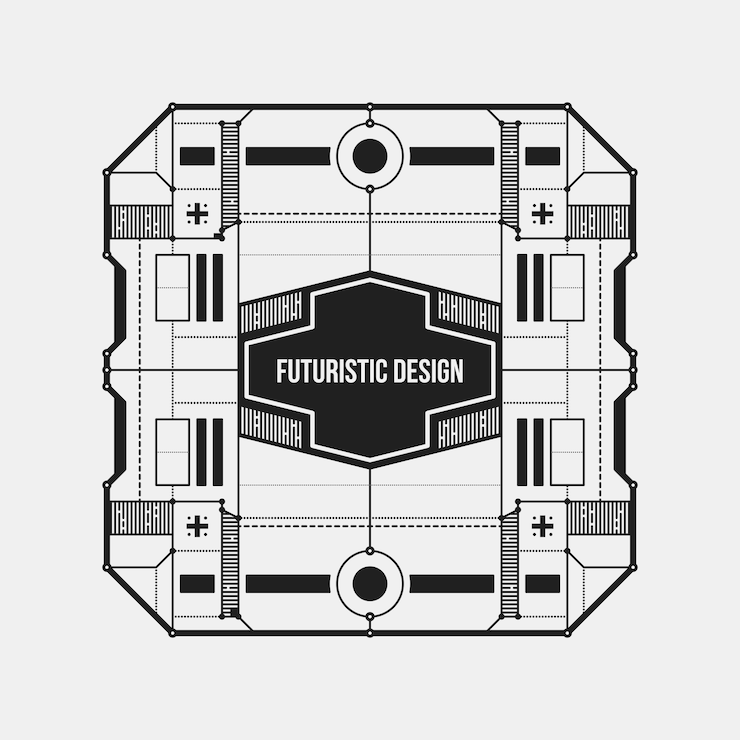 Vector resumen futurista plantilla de elemento de diseño. útil para los carteles de la ciencia y los medios de alta tecnología. aislados en fondo blanco.