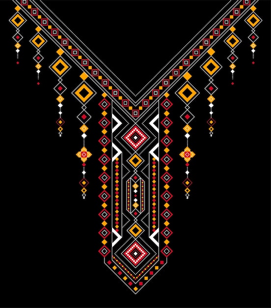 Resumen geométrico tribal étnico ikat folklore diamantes oriental de patrones sin fisuras tradicional collarshirt fondopapel tapizropatelaimpresiónbatikfolkknitIlustración de vector de bordado